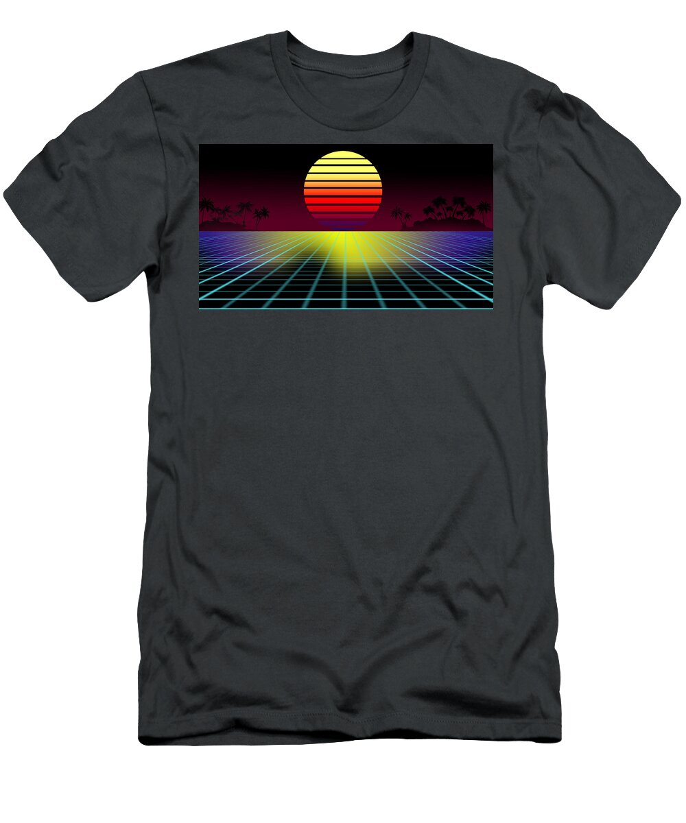 Synthwave Retro Futuristic Ocean Landscape Sunset Mohawkade T-Shirt