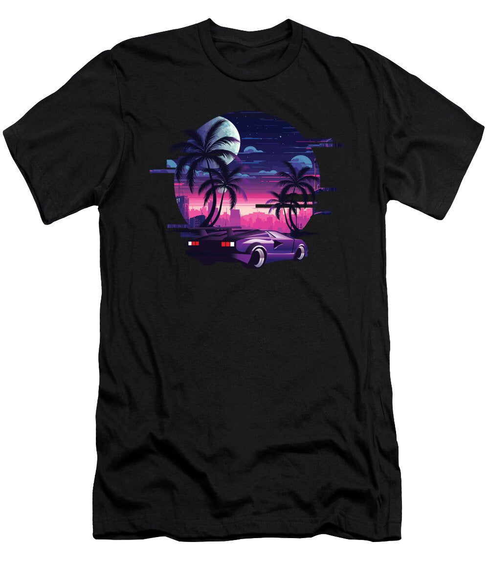 Synthwave Retro Sunset Car Music 80s Moon T-Shirt