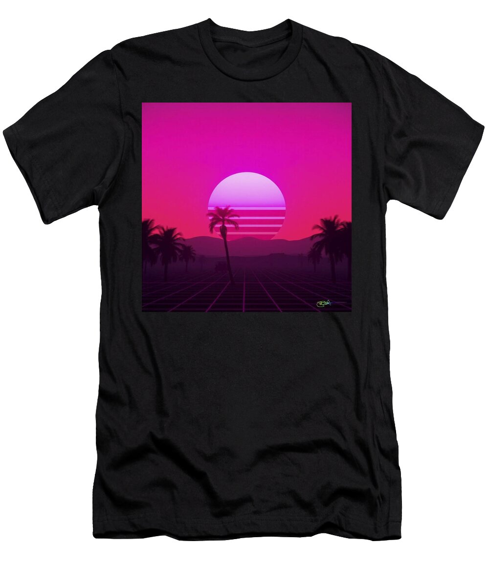 Synthwave Summer Retro 80s Neon Landscapes 369 Benito Del Ray T-Shirt