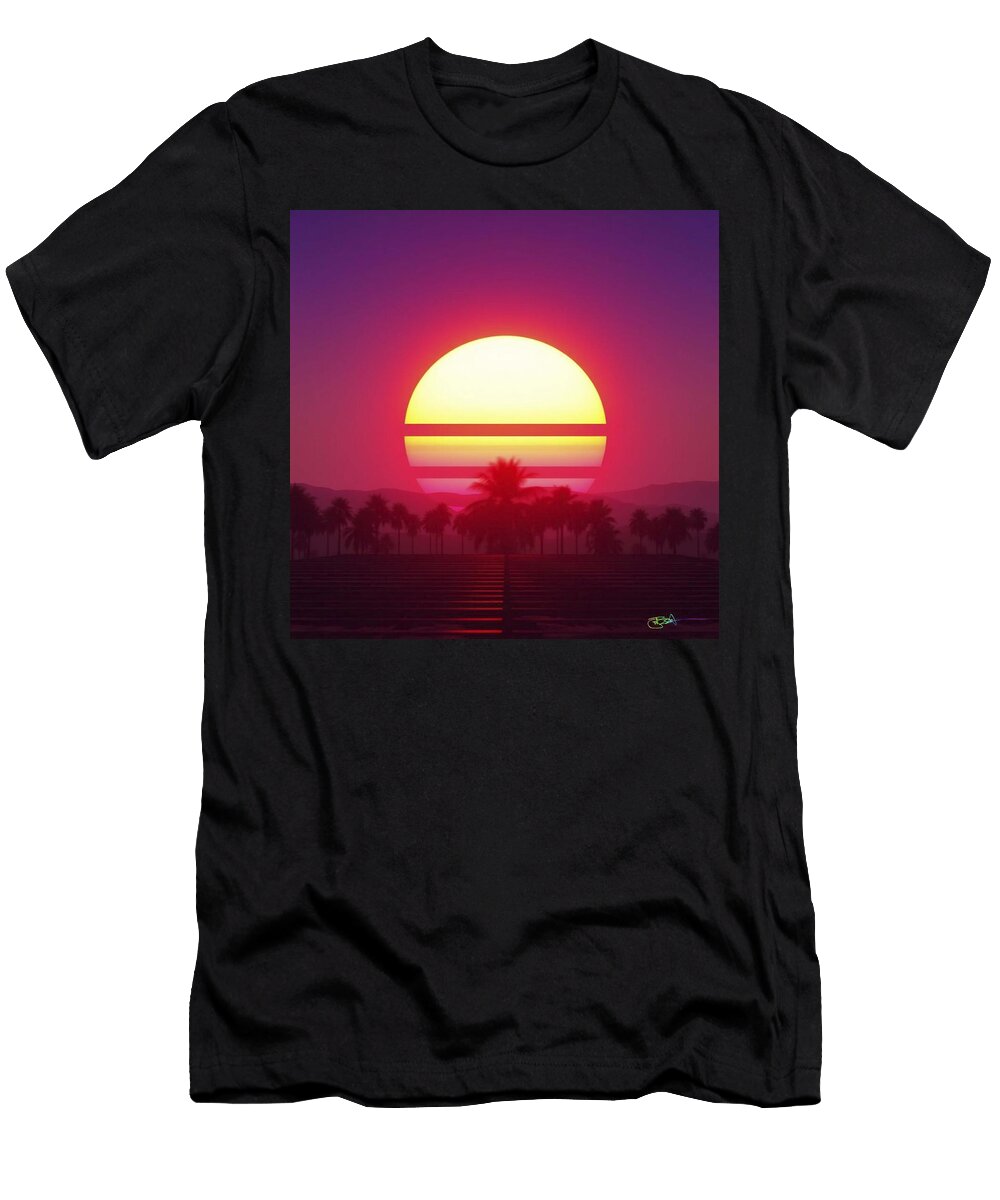 Synthwave Summer Retro 80s Neon Landscapes 370 Benito Del Ray T-Shirt