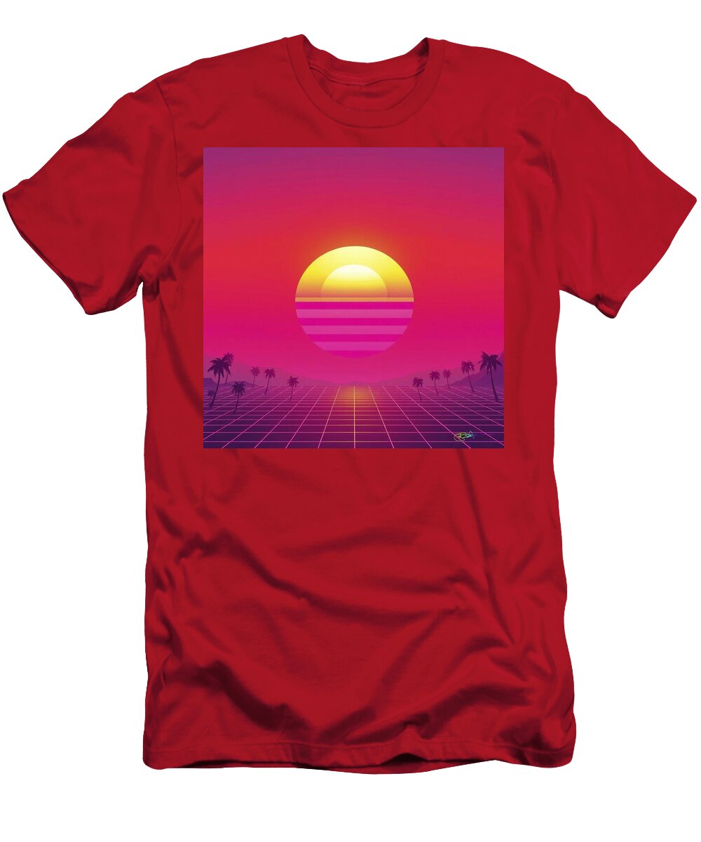 Synthwave Summer Retro 80s Neon Landscapes 377 Benito Del Ray T-Shirt