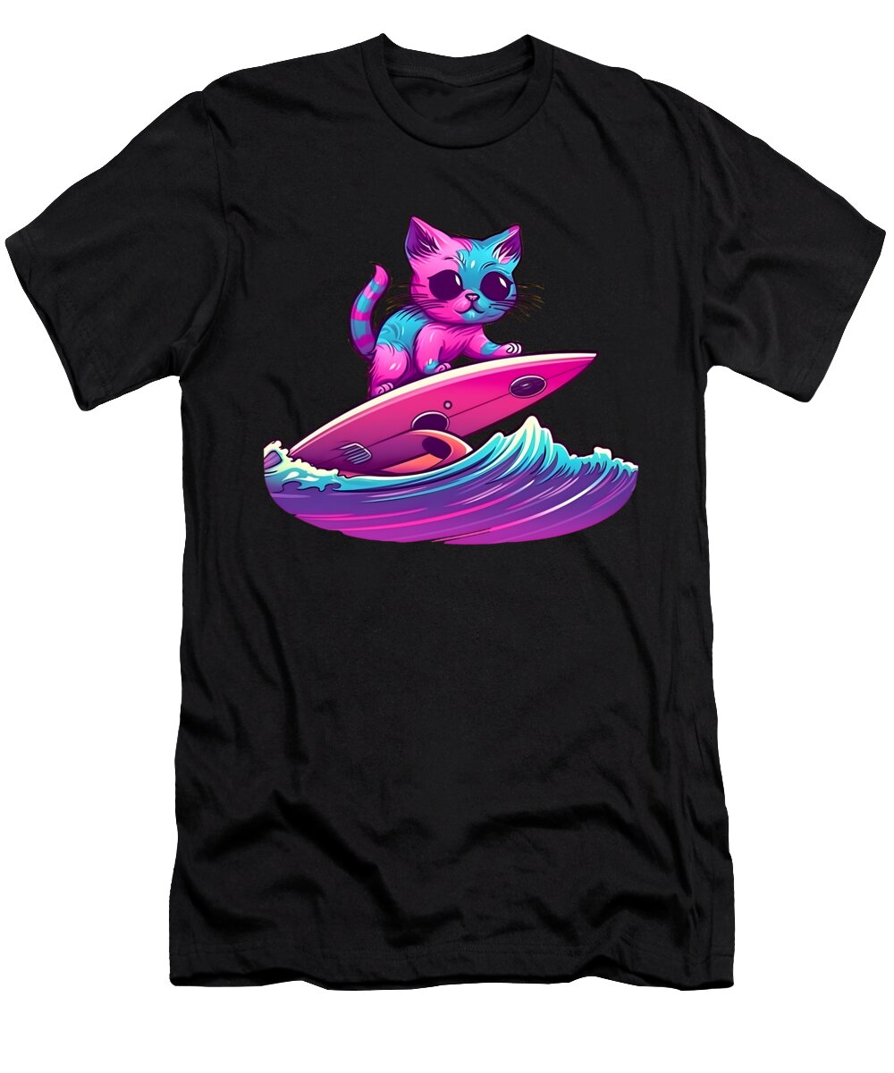 Synthwave Surfing Cat Sweet Birdie Studio T-Shirt