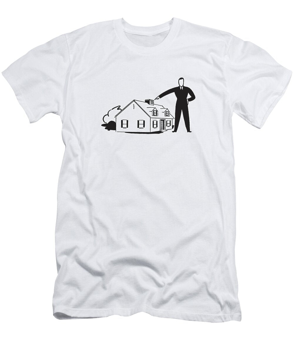 Tall Man Standing By and Pointing to House Csa Images T-Shirt