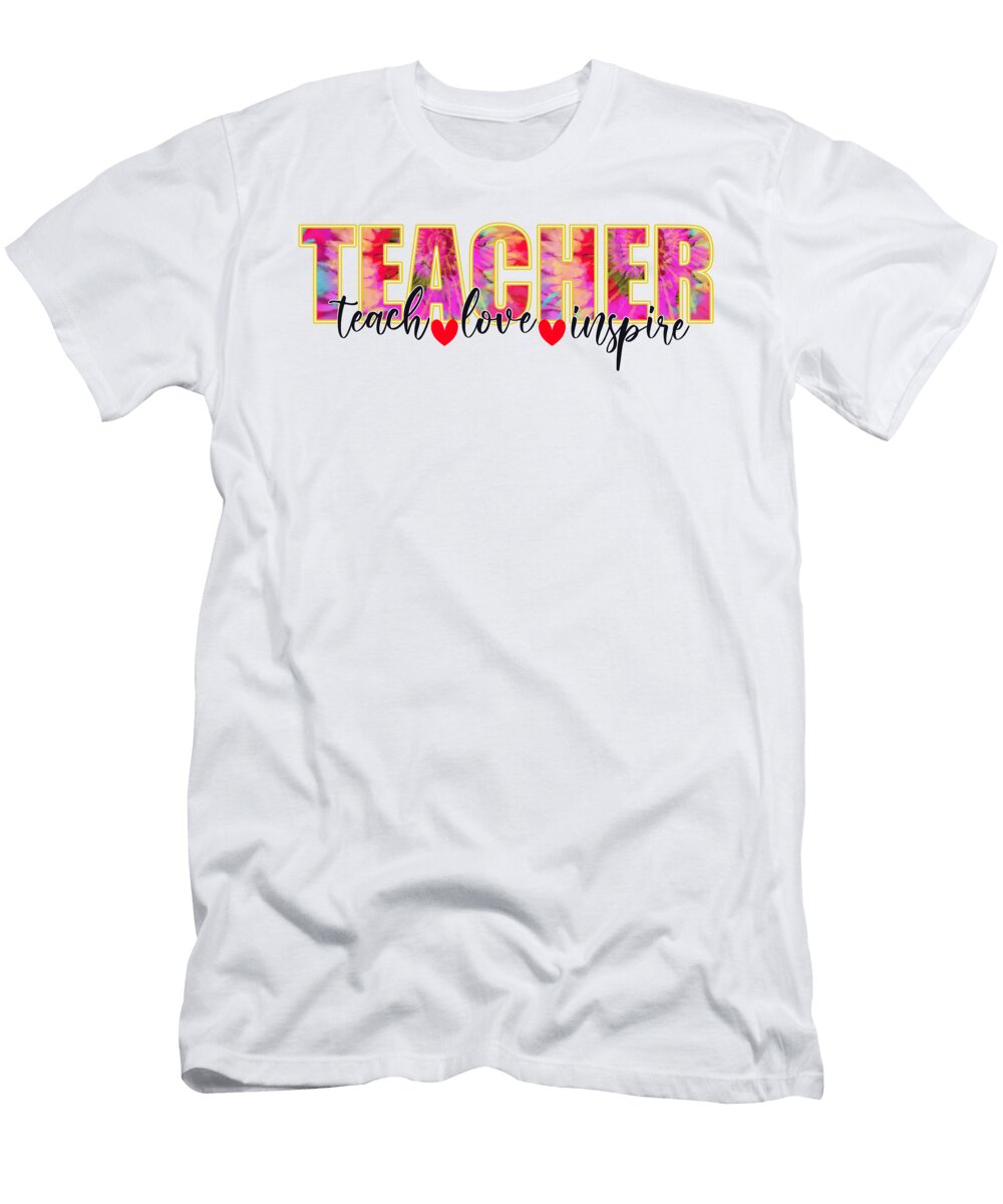 Teach Love Inspire with Colorful Word Teacher Licensed Art T-Shirt