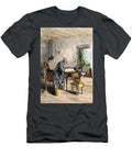 Teacher Reading At His Office in the Classroom of a Colonial School 17th 18th Century Illustration 19th Century Engraving on Wood Colour American School T-Shirt