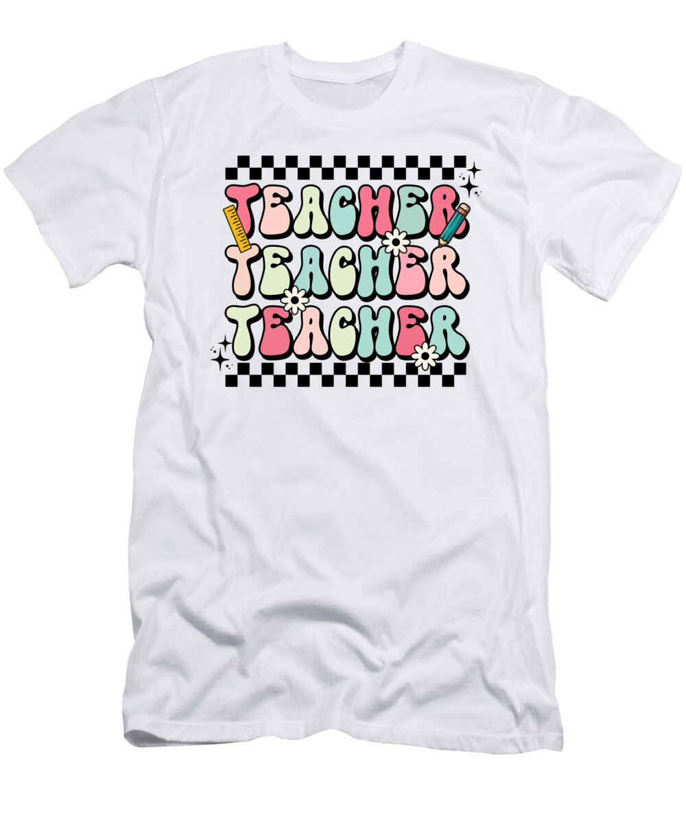 Teacher Repeating Retro Fonts 90s Design Licensed Art T-Shirt