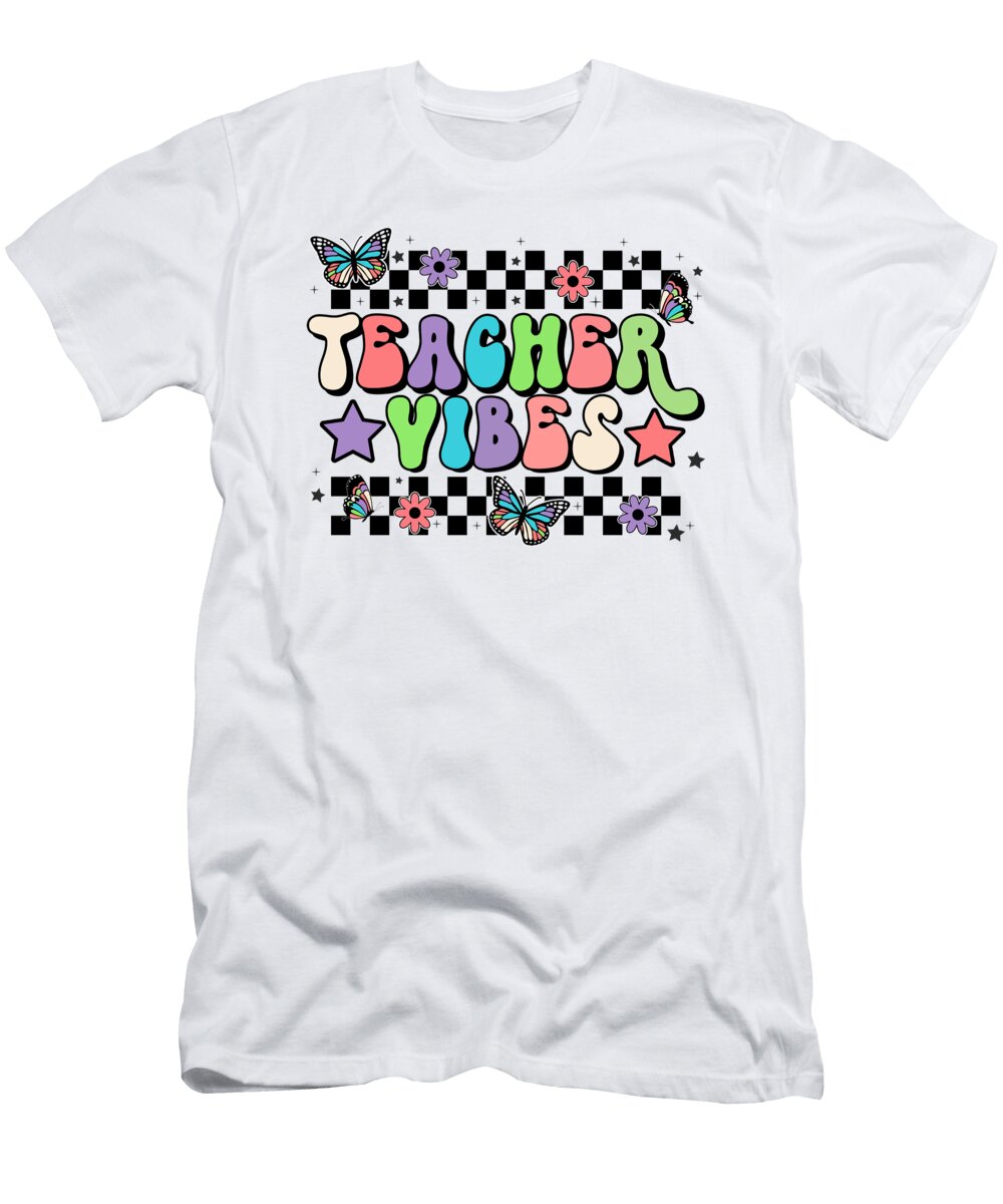 Teacher Vibes Butterflies Retro Quote Licensed Art T-Shirt