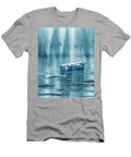 Teal Blue Waters of the Lake with Single Boat Drifting Irina Sztukowski T-Shirt