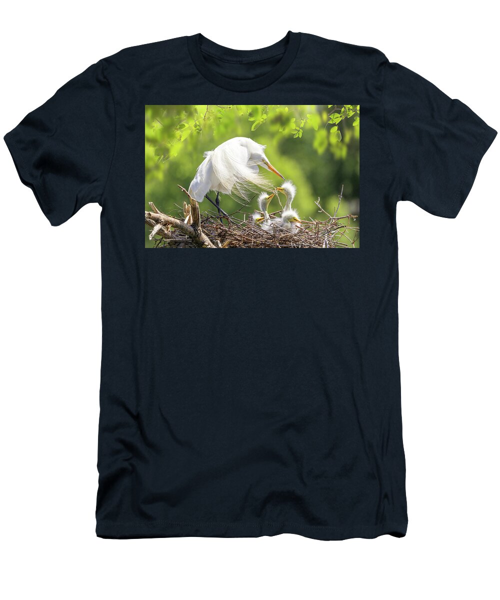 Tender Moments Great Egret and Chicks Horizontal Patti Deters T-Shirt