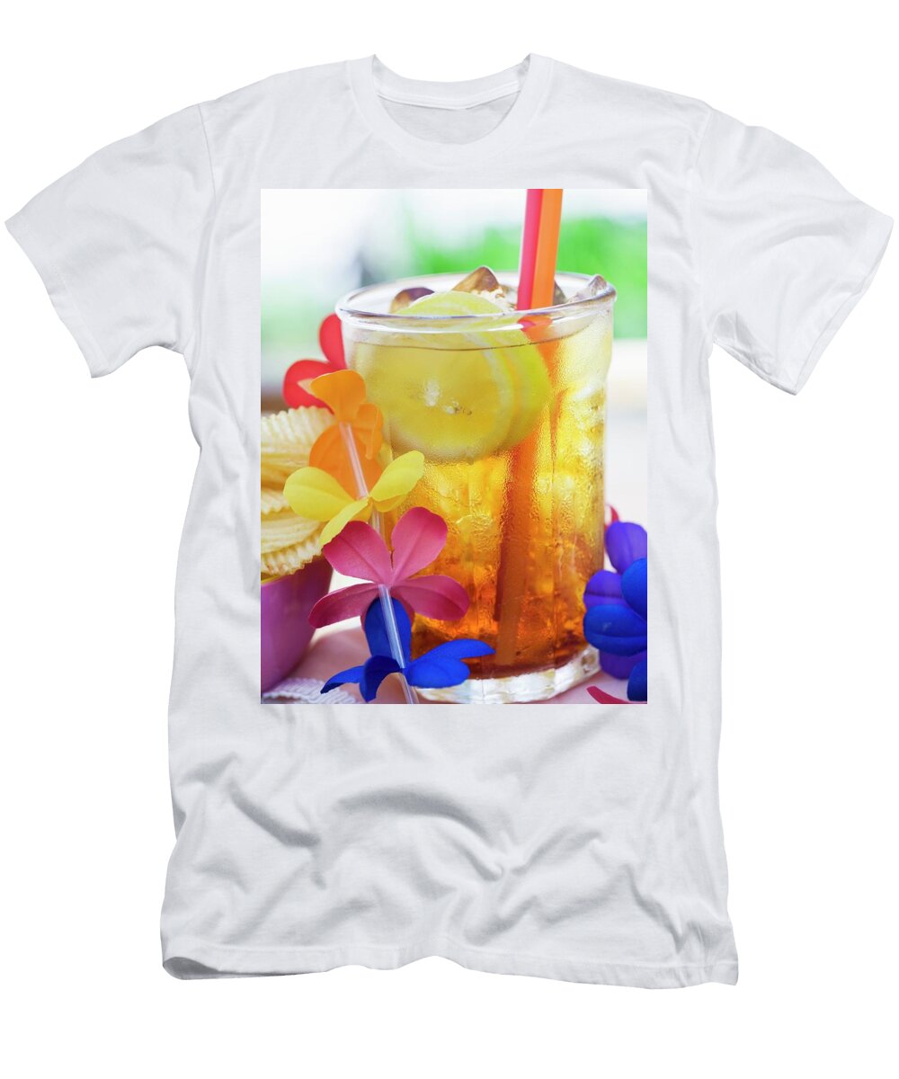 Tequila Sunrise with Ice Cubes and Lemon Tortilla Chips Foodcollection T-Shirt