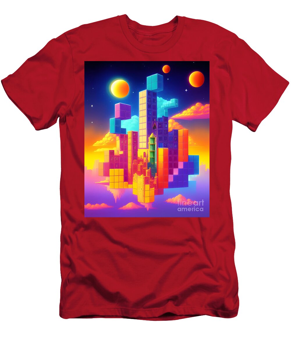 Tetris City a Colorful Fantasy World of Blocks and Buildings Artvizual T-Shirt