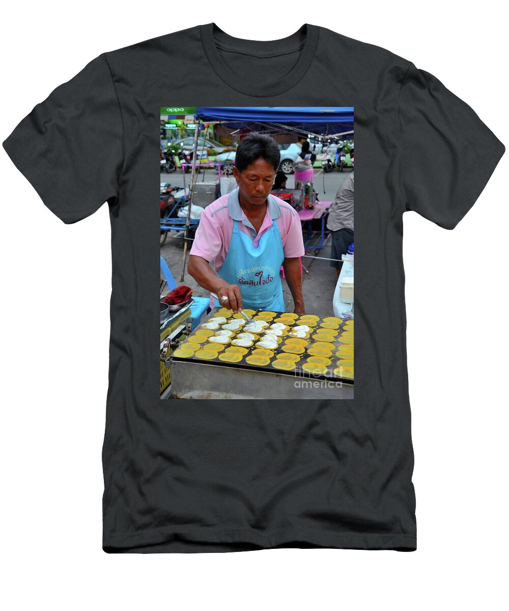 Thai Man Cooks and Prepares Street Food At Market Bazaar Pattani Thailand Imran Ahmed T-Shirt