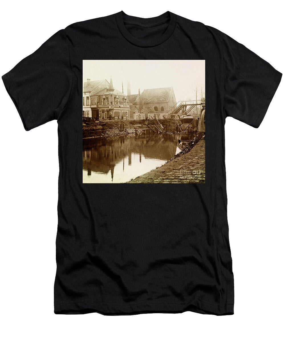 The City of Iseghem Belgium the Bridge Detrured By the Germans First World War Stereoscopic Glass Plate Anonymous T-Shirt