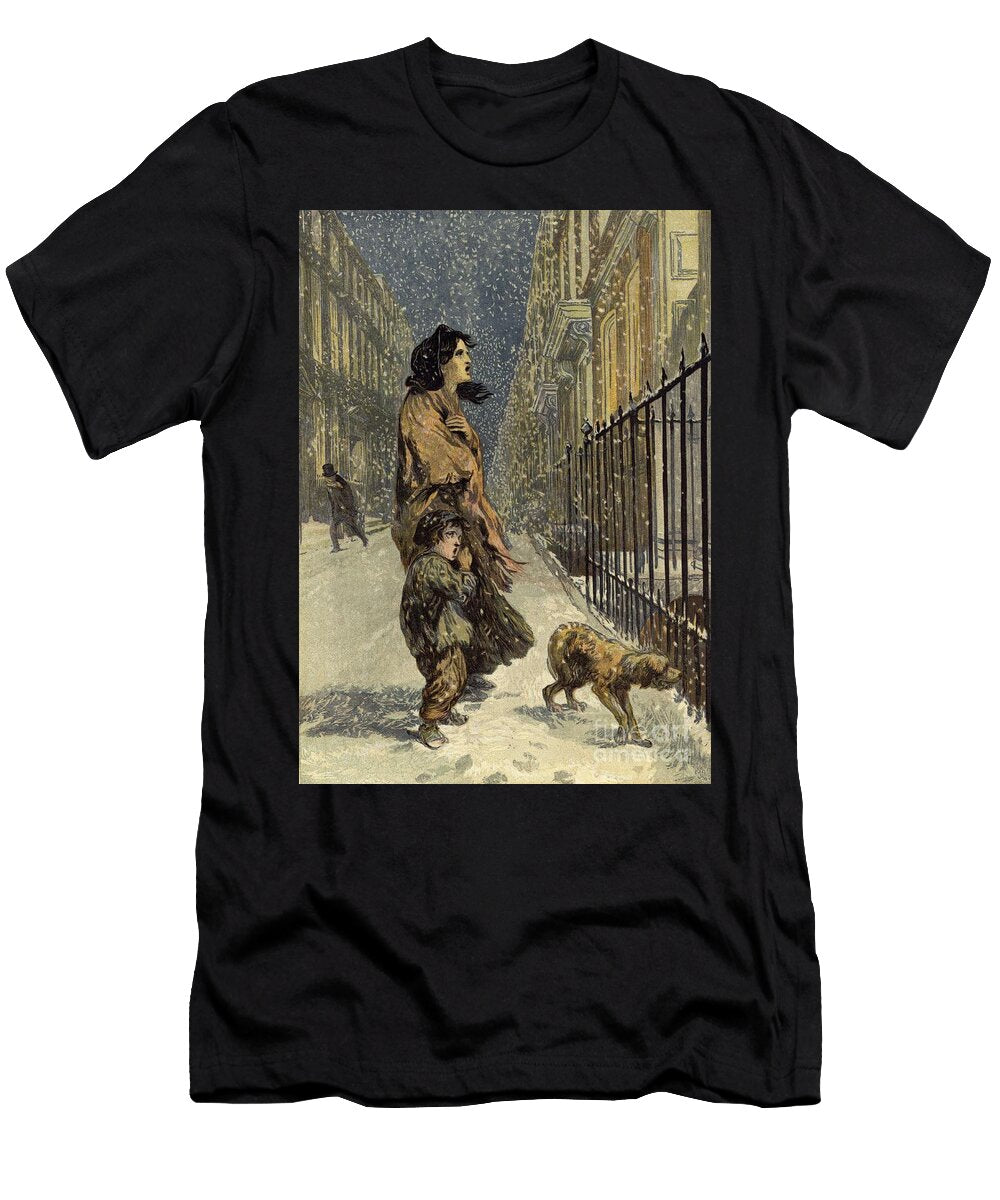 The Homeless Poor Mother and Child with Dog in the Snow John Gilbert T-Shirt