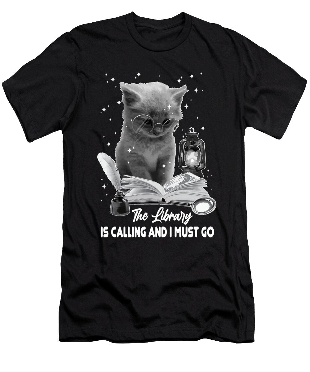 The Library Is Calling and I Must Go Cat Reading a Book Maximus Designs T-Shirt