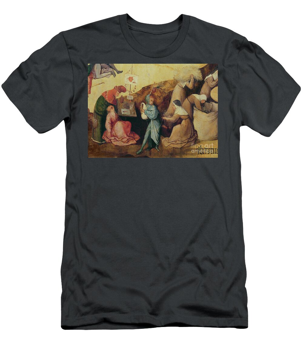 The Tooth Puller the Bagpipe Player and the Wood Collectors Detail of the Central Panel of the Haywain Triptych C1515 Hieronymus Bosch T-Shirt