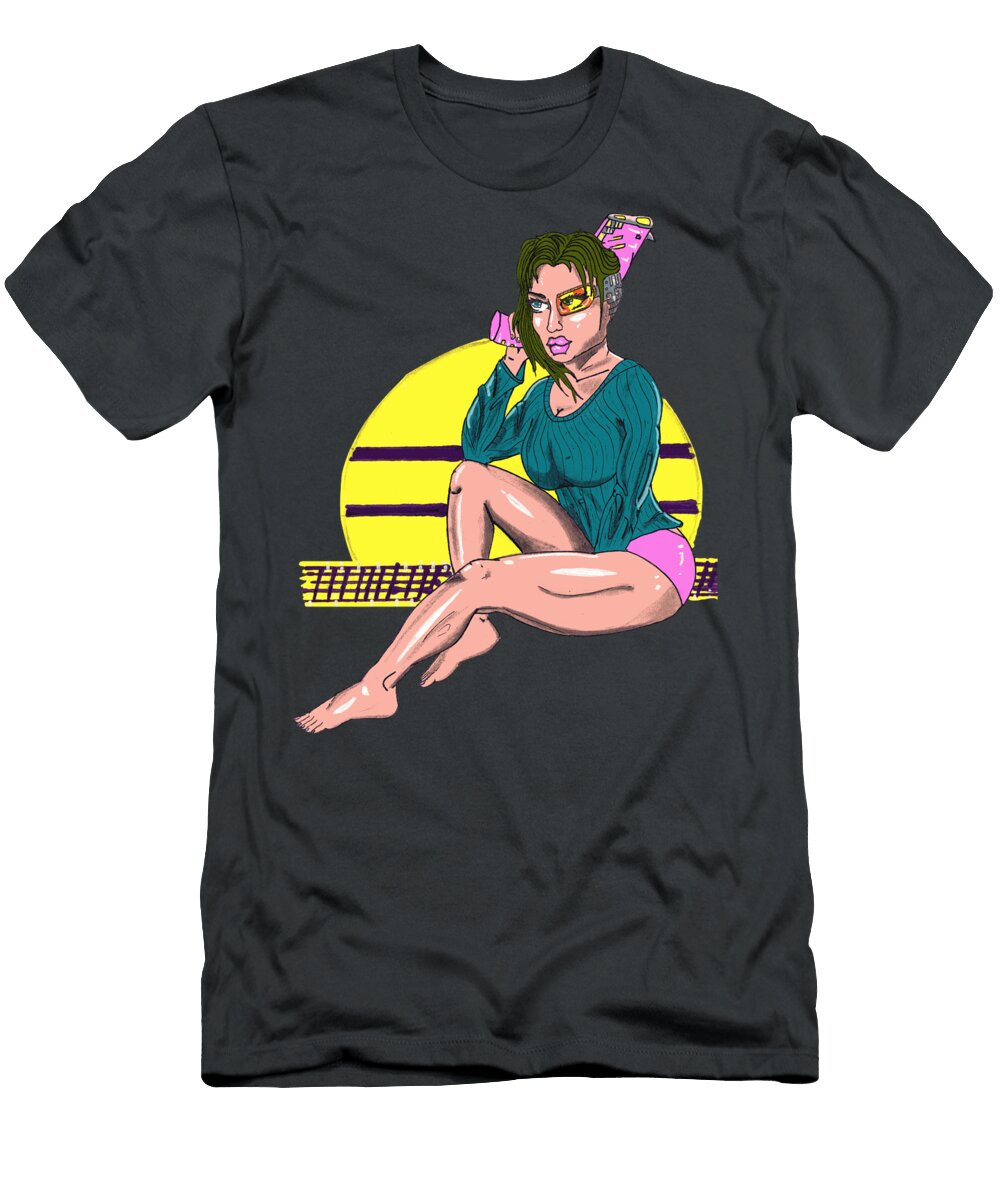 Thicc Barefoot Cyberpunk Girl Filip Matevski T-Shirt
