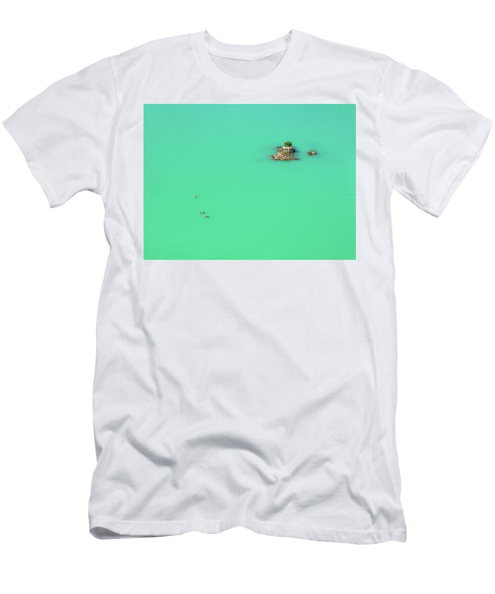 Three Paddleboards Float Away From Island in Diablo Lake in Nort Steven Heap T-Shirt