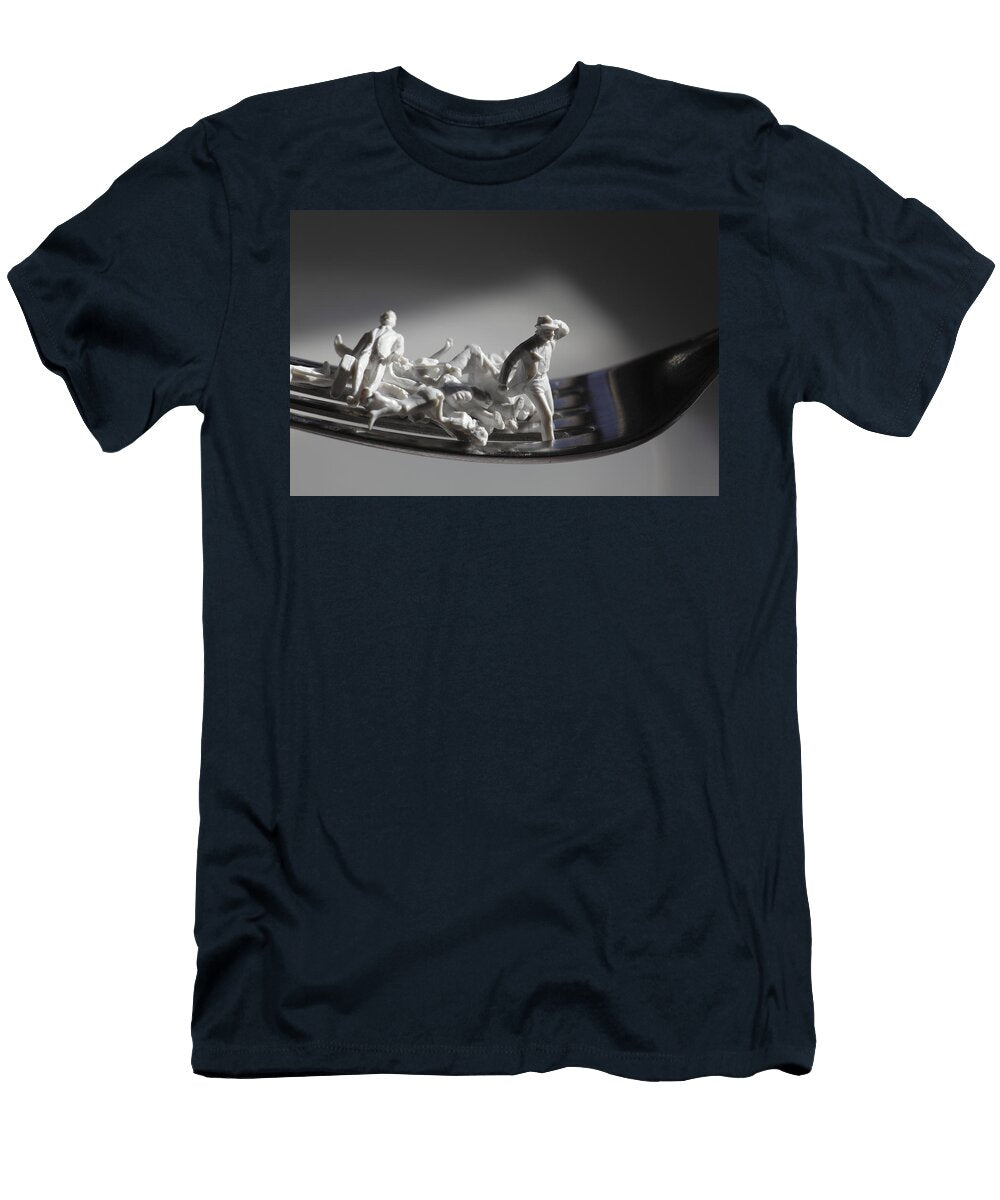 Tiny Figurines Are Trying to Escape From a Fork Intensivelight T-Shirt
