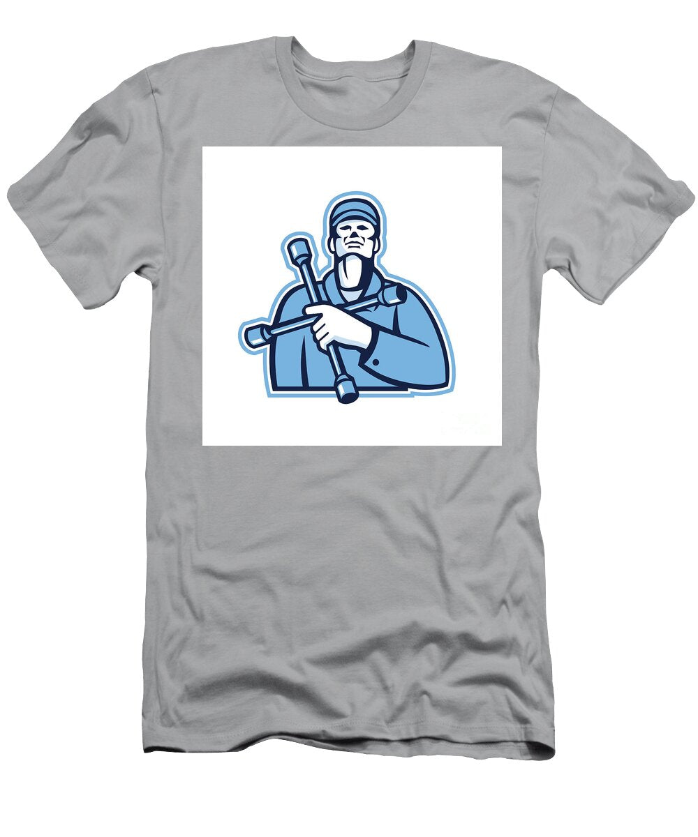 Tire Mechanic Holding Lug Wrench Retro Aloysius Patrimonio T-Shirt