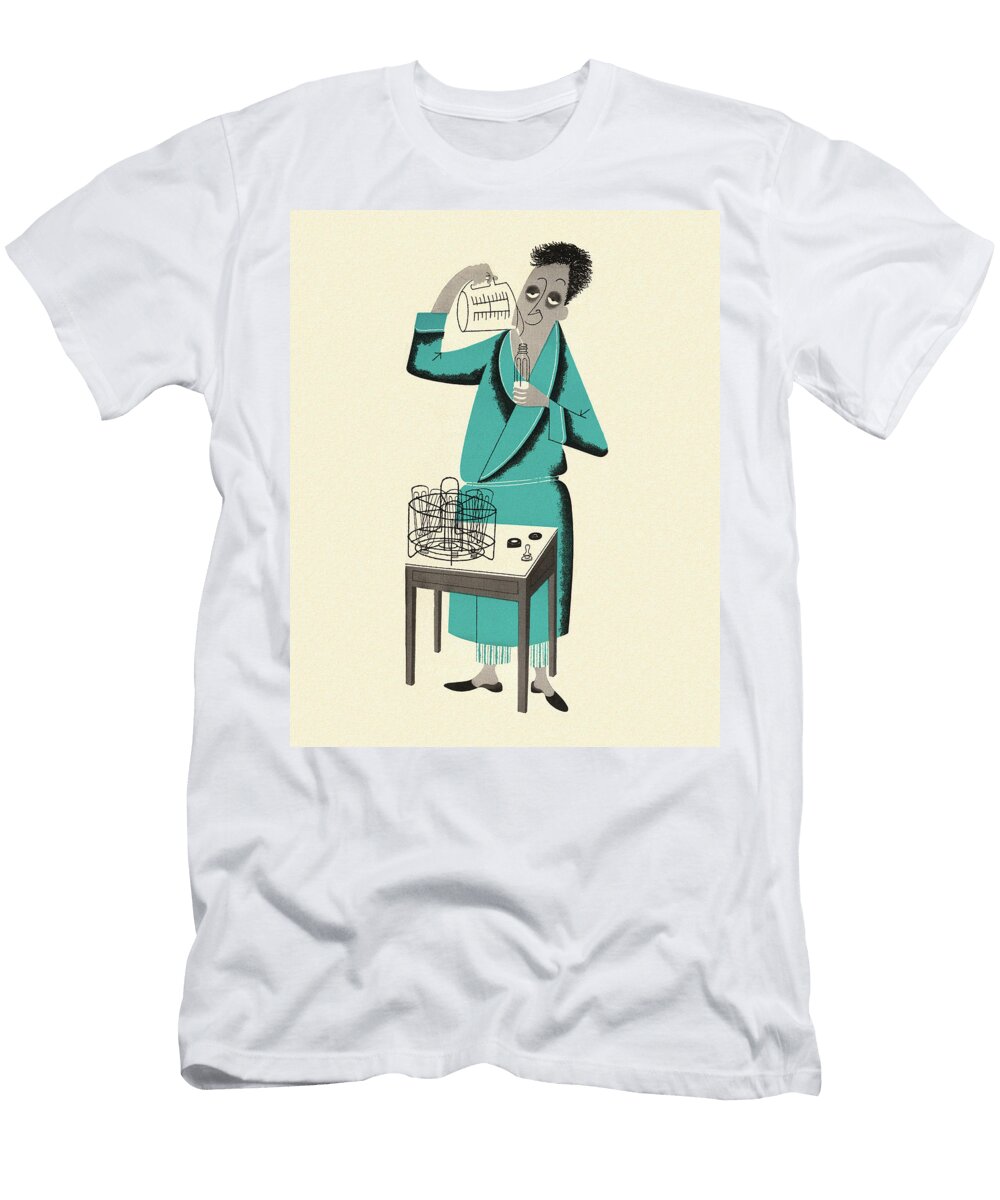 Tired Man Making Baby Bottle Csa Images T-Shirt