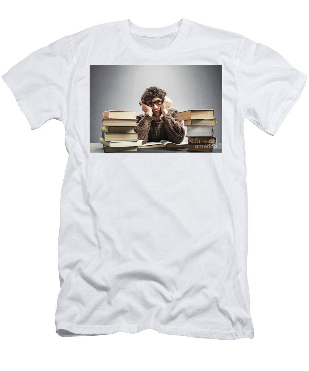 Tired Student Sitting Behind the Books Michal Bednarek T-Shirt