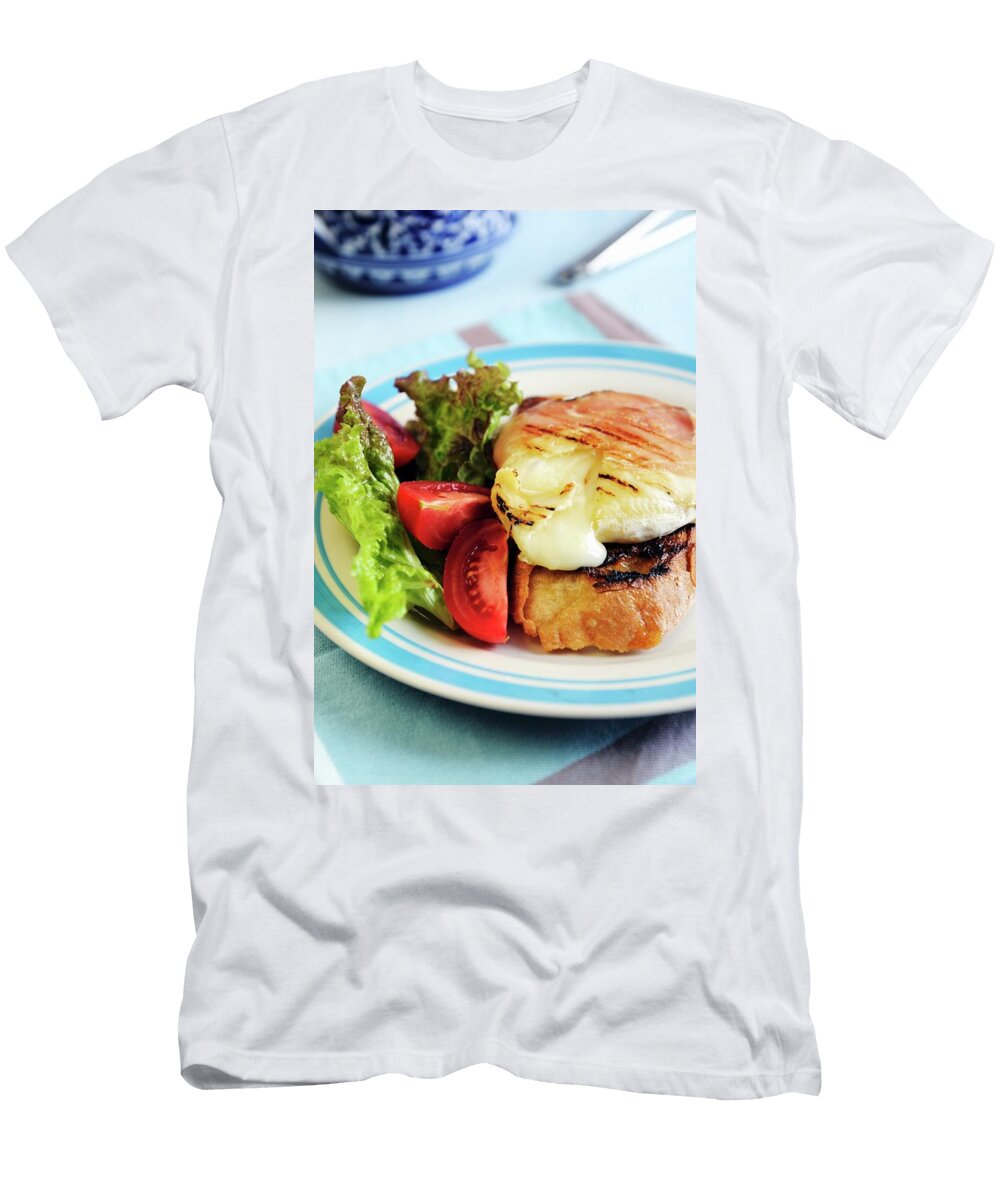 Tomino Cheese Wrapped in Bacon on Crostini with Salad Mario Matassa T-Shirt