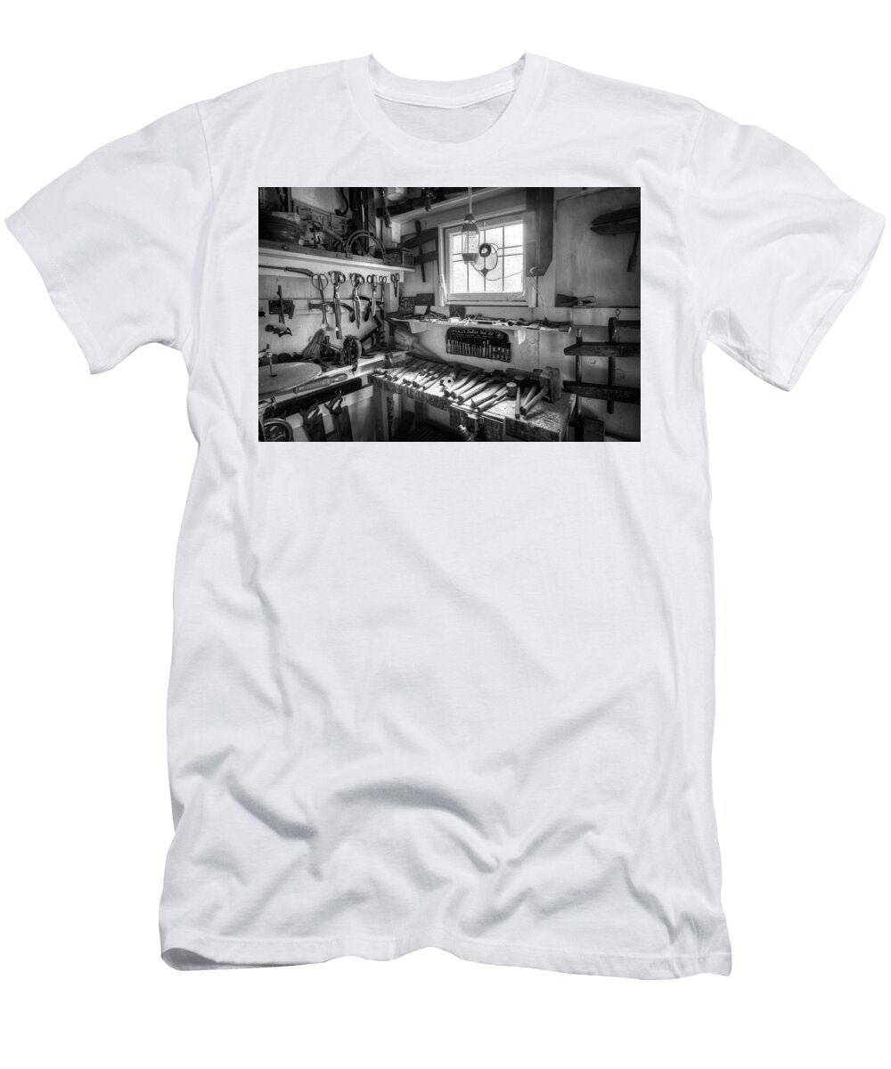 Tools in the Shop Black and White Debra and Dave Vanderlaan T-Shirt