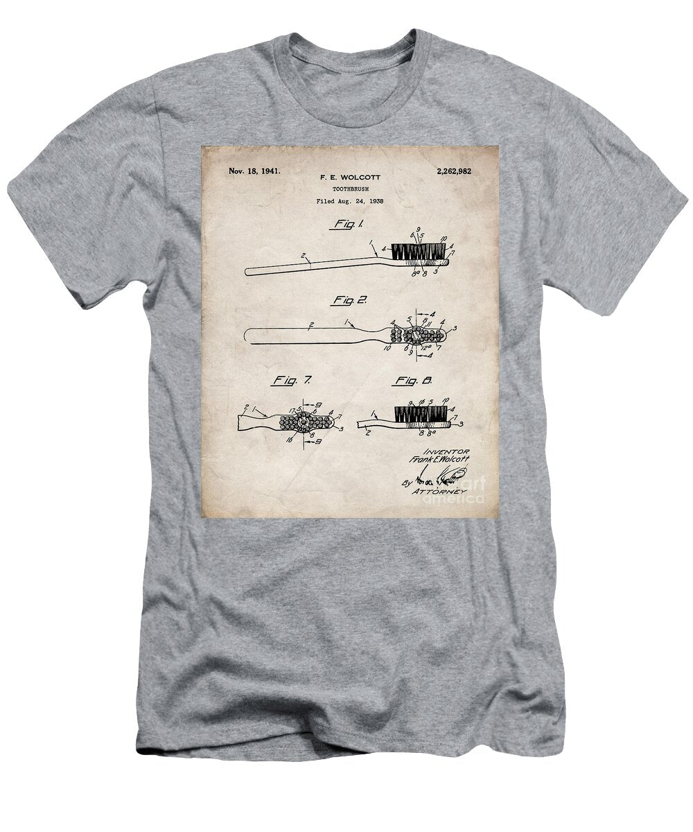 Toothbrush Patent Bathroom Art Antique Vintage Patent Press T-Shirt