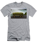 Toy Bus At Waterfall Background Bruce Roker T-Shirt