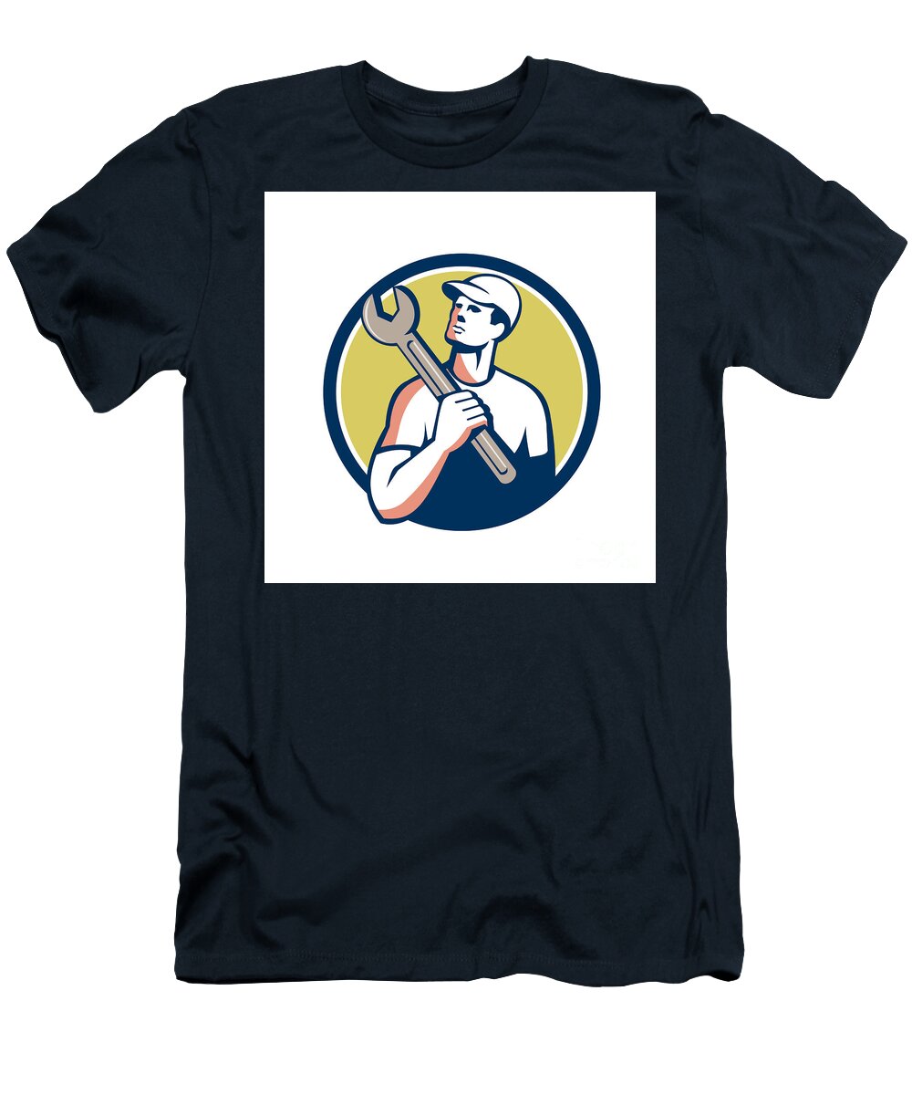 Tradesman Mechanic Spanner Circle Retro Aloysius Patrimonio T-Shirt