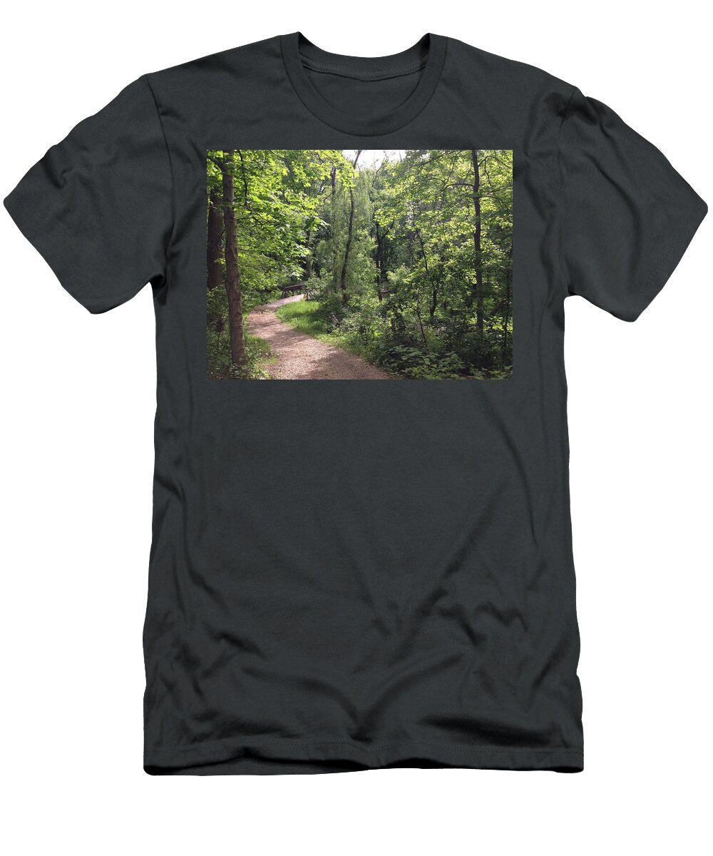 Tranquil Forest Path with Bridge Laveta Kirby T-Shirt