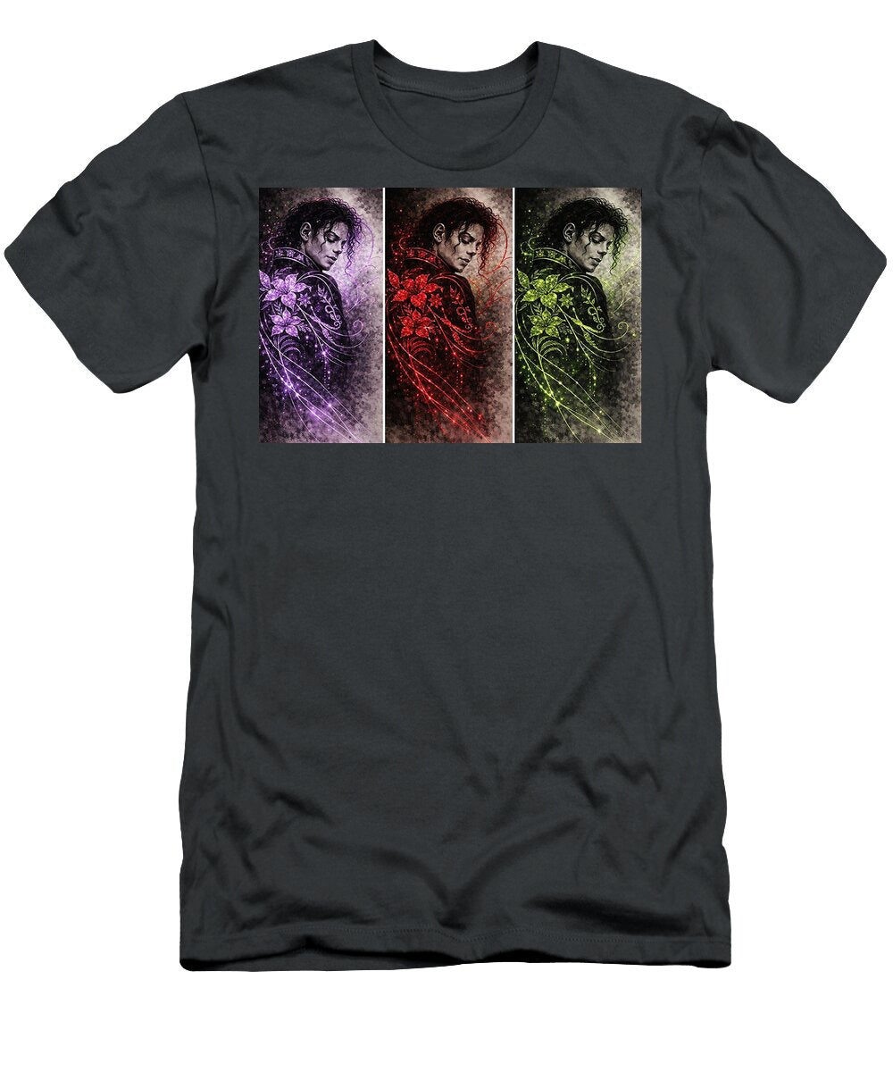 Triptych of Michael Jackson with Flowers Lilac Red Green Sparkle Museum of Exquisities T-Shirt