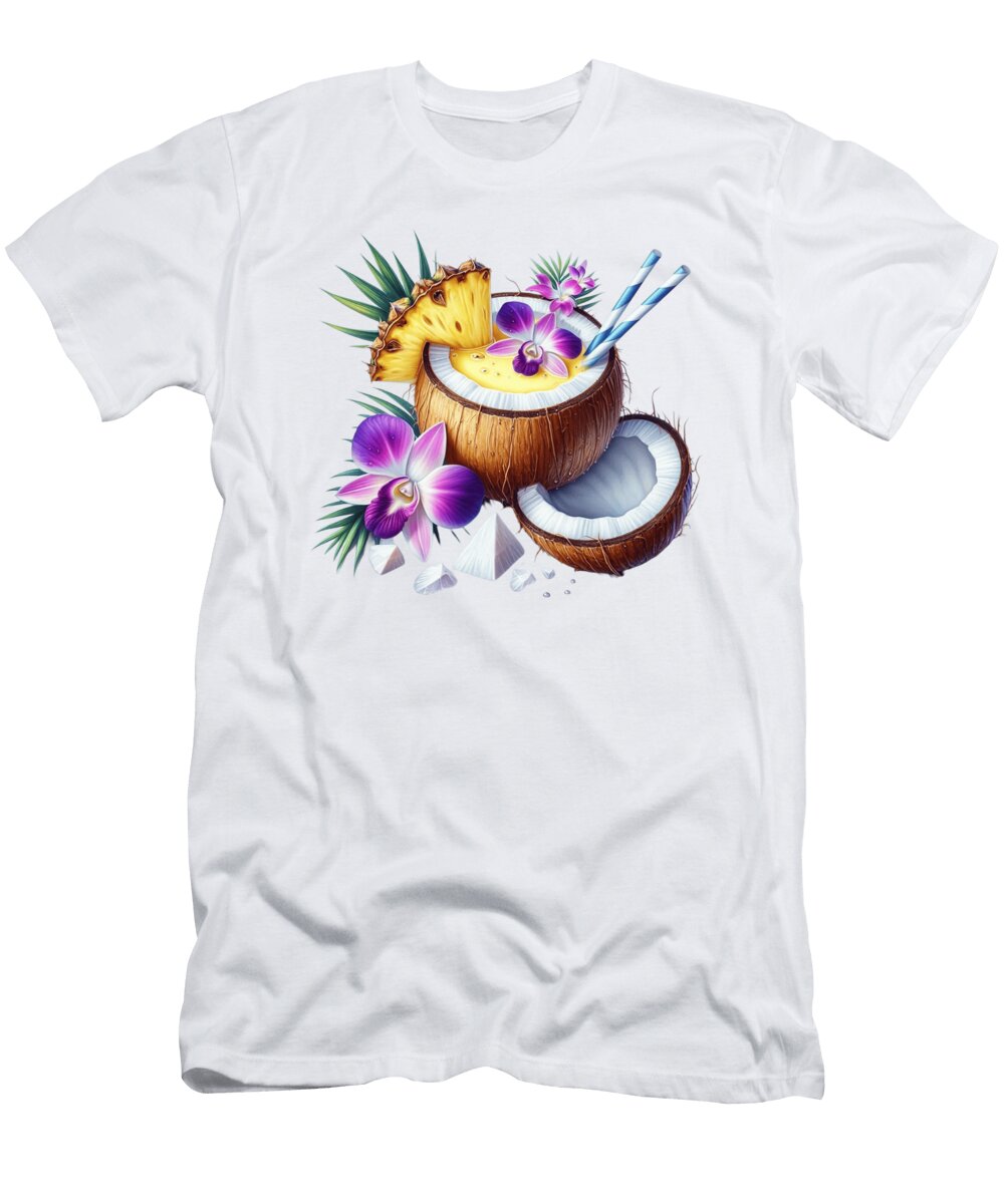 Tropical Coconut Drink with Orchid Shawn Goth T-Shirt