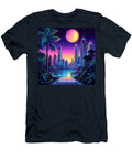 Tropical Synthwave Cityscape with Pink Moon Steven Taylor T-Shirt