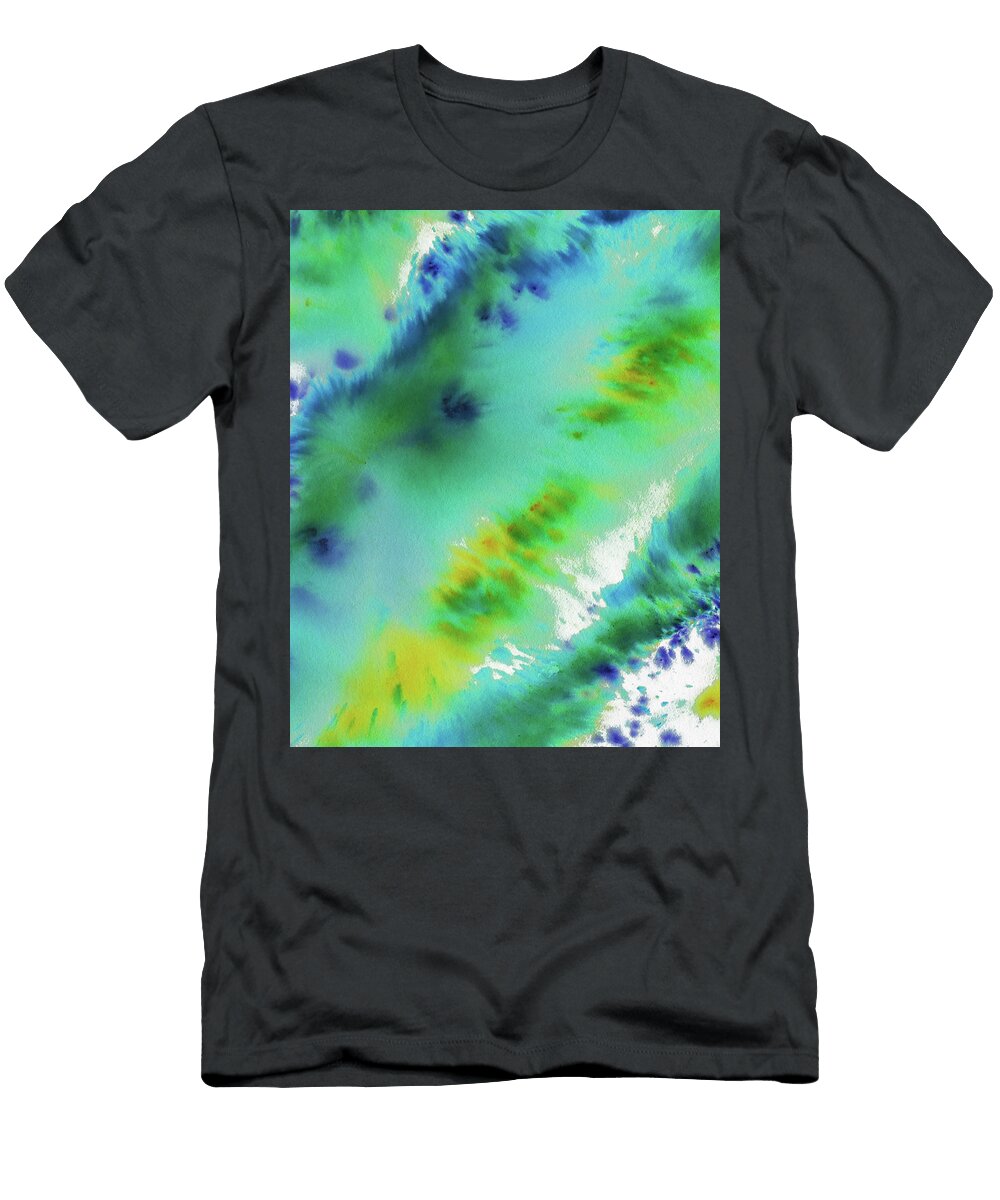 Turquoise Blue Abstract Cool Waters Watercolor Splashes I Irina Sztukowski T-Shirt