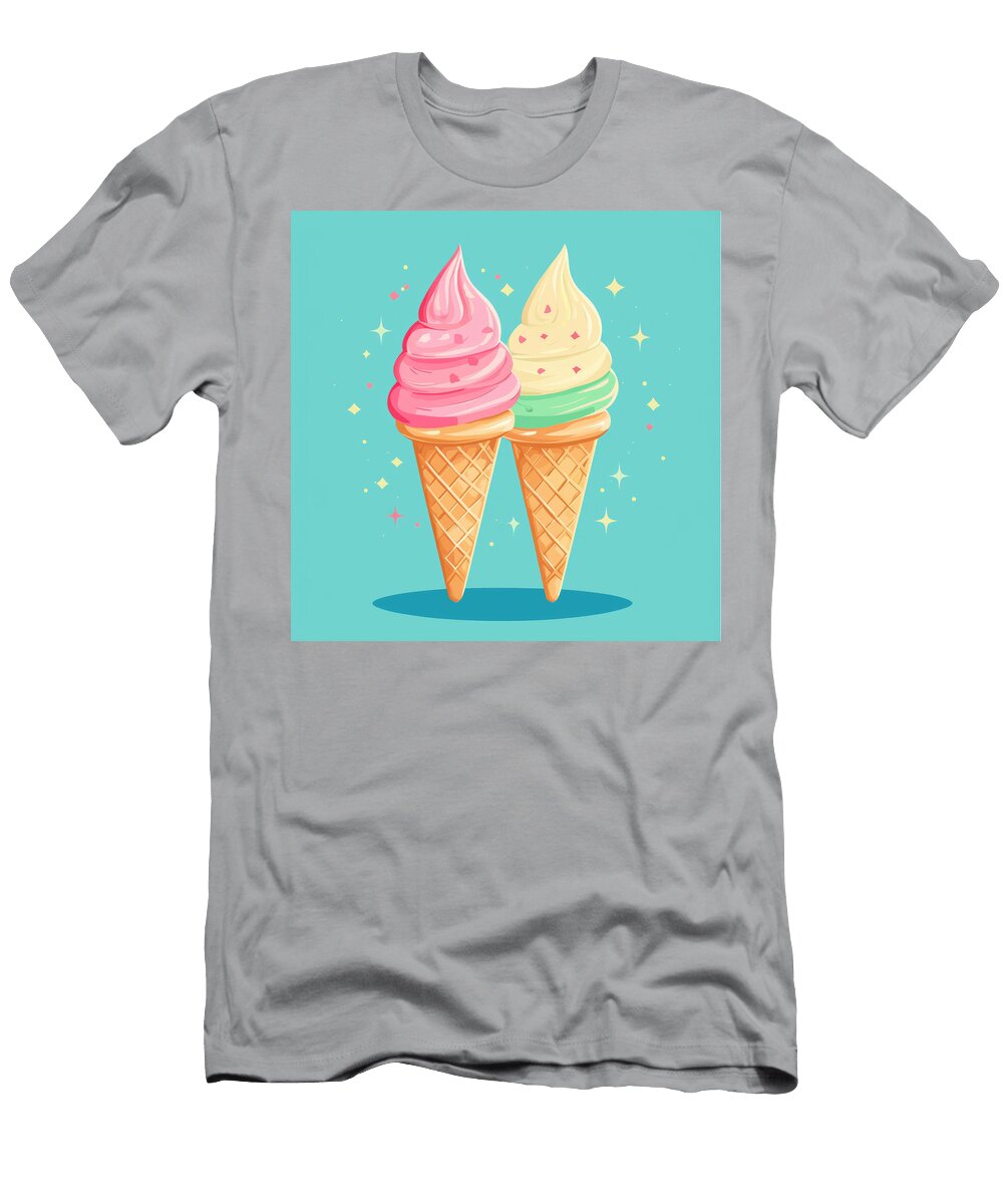 Two Colorful Ice Cream Cones on Turquoise Forenza Sabita T-Shirt