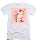 Two Desserts Ice Cream Cone and Sundae on Pink Background Gabriella Tembe T-Shirt