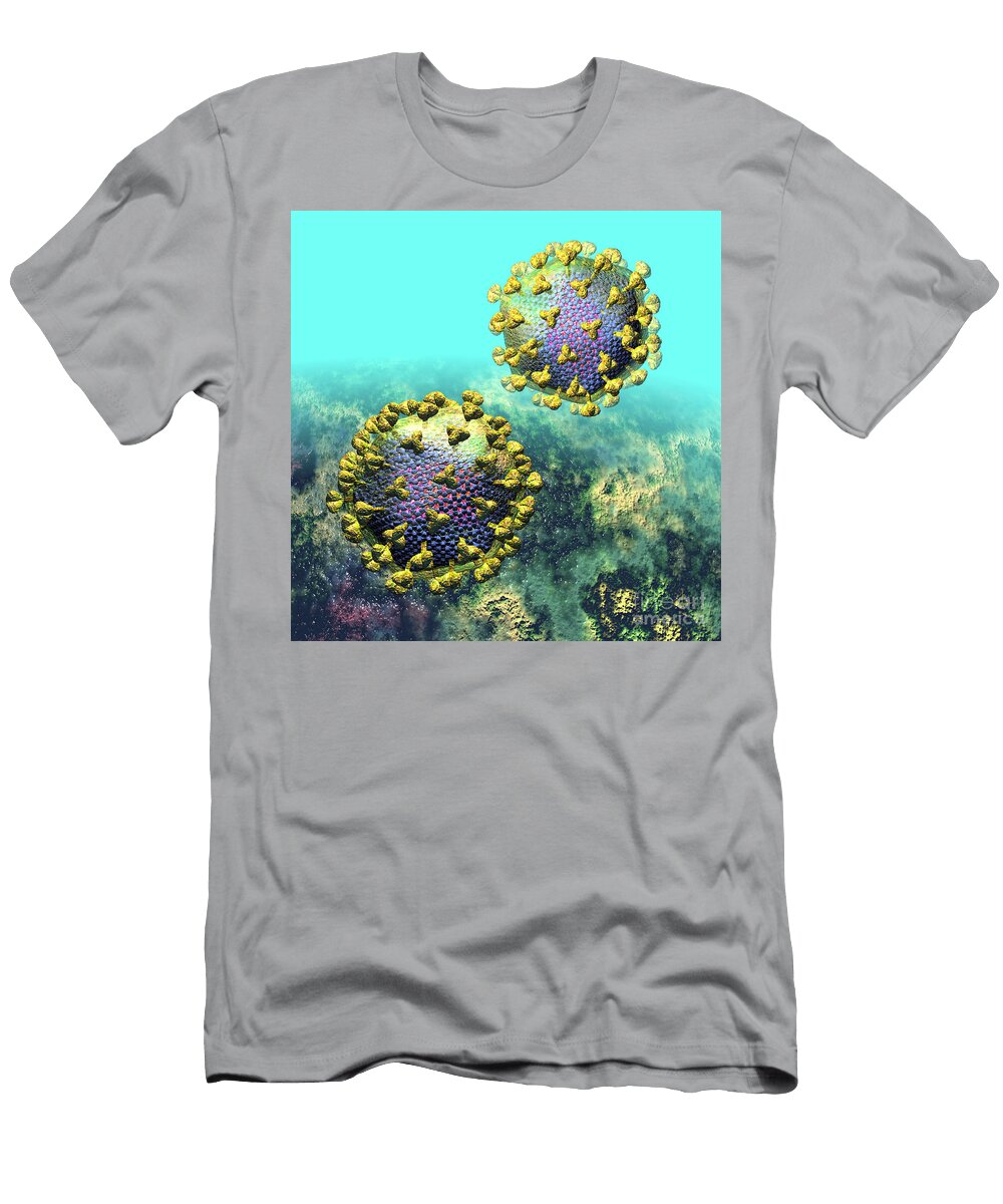 Two Hiv Particles on Light Blue Russell Kightley T-Shirt