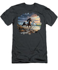 Two Horses Running on the Beach At Sunset Crista Forest T-Shirt