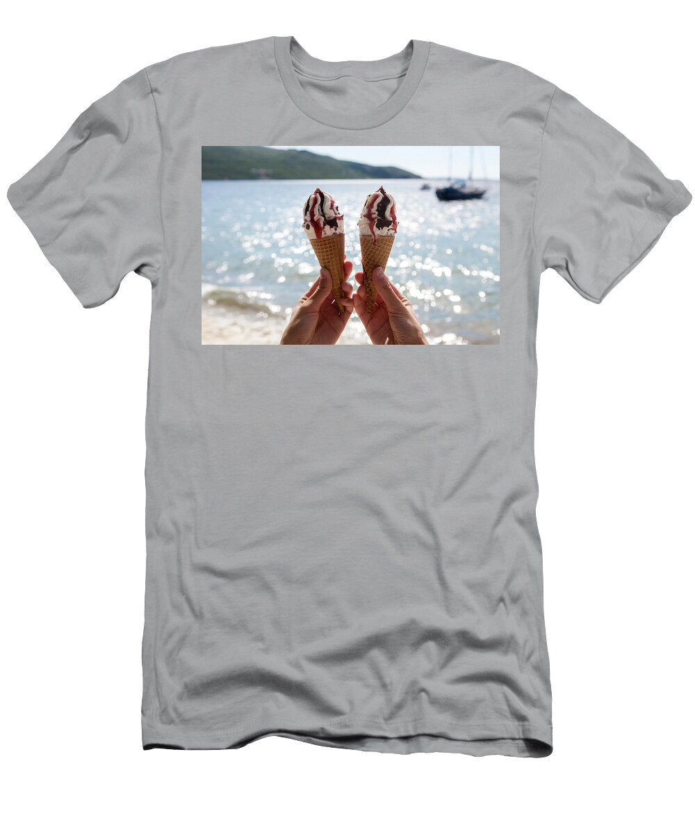 Two Ice Cream Cones with Chocolate and Jam in a Female Hand Elena Saulich T-Shirt