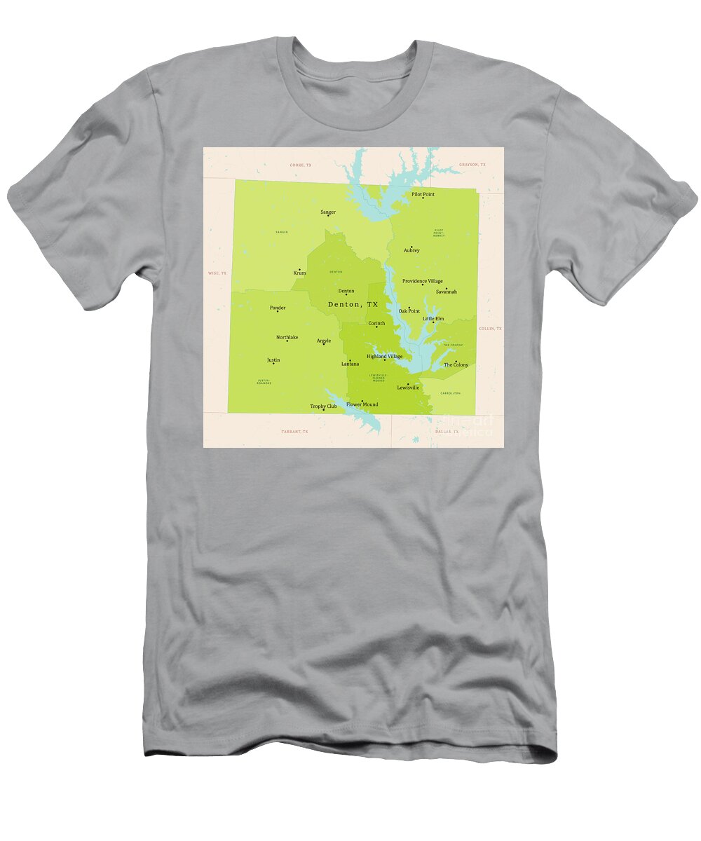 Tx Denton County Vector Map Green Frank Ramspott T-Shirt