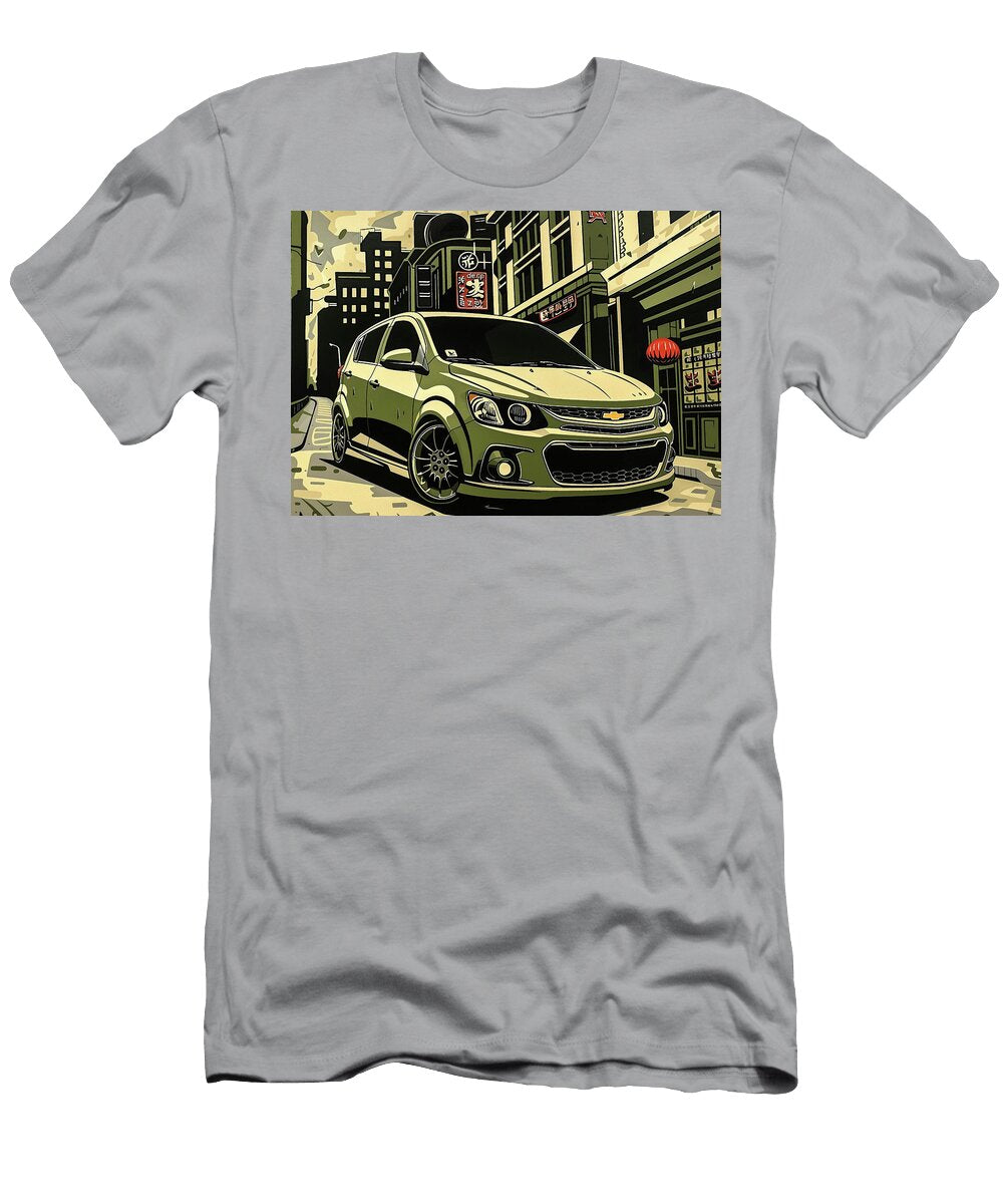 Urban Chevrolet Sonic Car Illustration Street Scene with Asian Inspired Design Destiney Sullivan T-Shirt