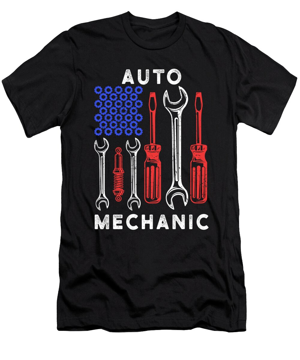 US Flag Wrench Screwdriver Workshop Mechanic Gift Thomas Larch T-Shirt