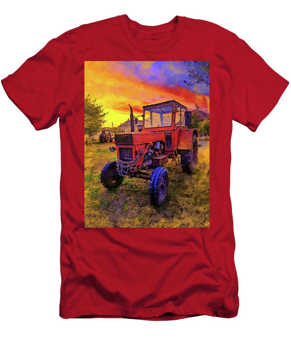 Utb 650 Tractor in Sunset Light Digital Painting Nicko Prints T-Shirt