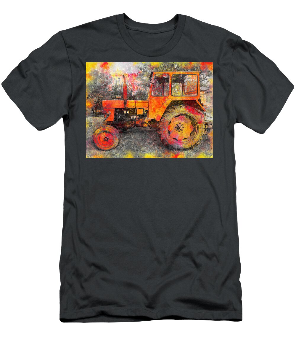 Utb 650 Tractor Side View Digital Painting with Red and Orange Nicko Prints T-Shirt