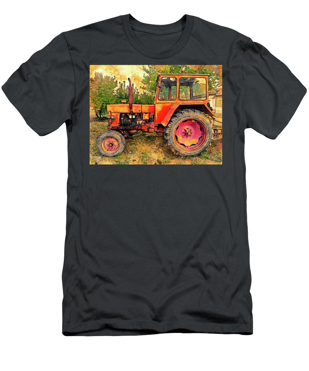 Utb 650 Tractor Side View Digital Painting with Vintage Look Nicko Prints T-Shirt