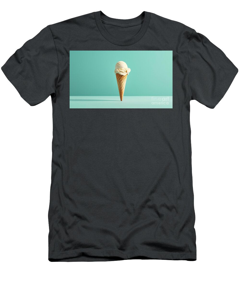 Vanilla Ice Cream Cone Melting on Turquoise Backdrop Michal Bednarek T-Shirt