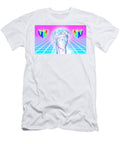 Vaporwave Aesthetic Statue on 80s Neon Glow Grid with Spinning Logo Incredivfx T-Shirt