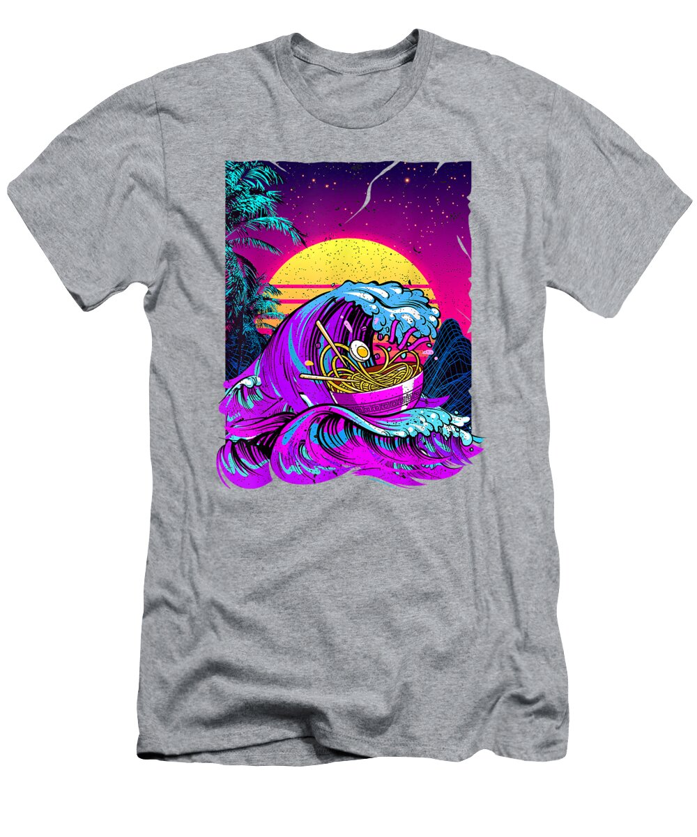 Vaporwave Anime Japanese Great Wave Ramen Noodles Bowl Yazin Dherri T-Shirt